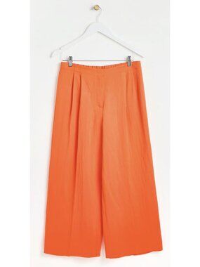 OLIVER BONAS Coral Orange Cropped Pleated Trouser Pants US 6 Preppy Wide Leg
